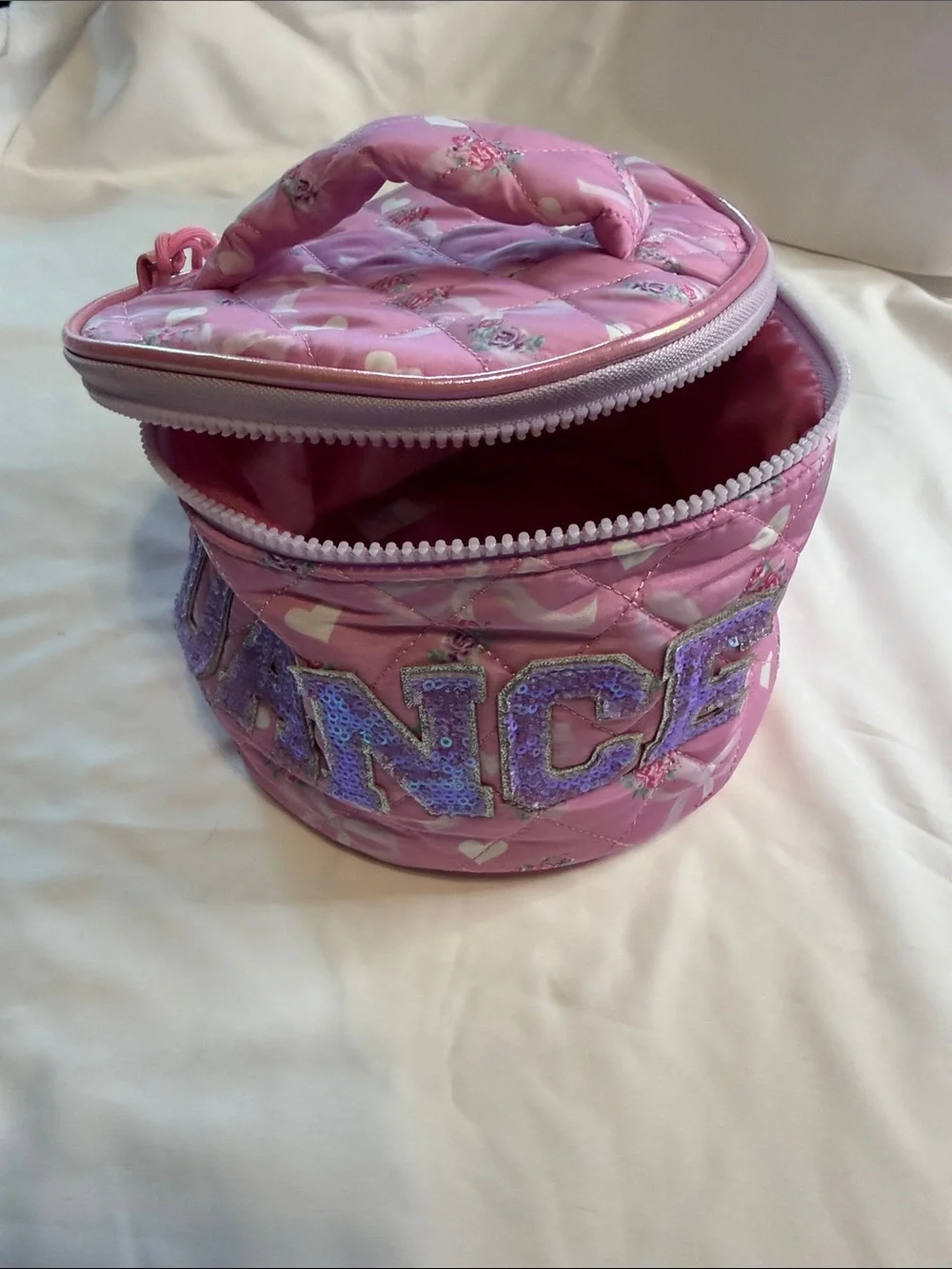 Miss Grant Pink Quilted Dance Carry Case with Sequin Lettering